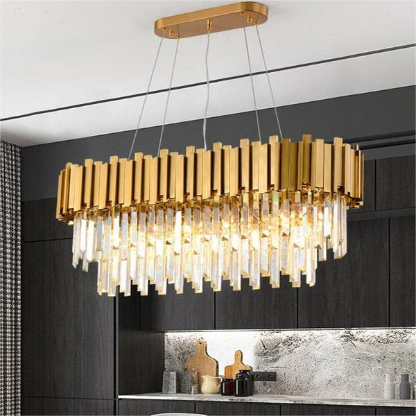 Luxury Crystal Chandelier Ceiling Light Fixture LED Pendant Lamp Crystal Strip chandelier-Golden