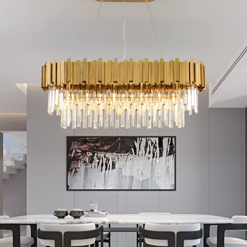 Luxury Crystal Chandelier Ceiling Light Fixture LED Pendant Lamp Crystal Strip chandelier-Golden