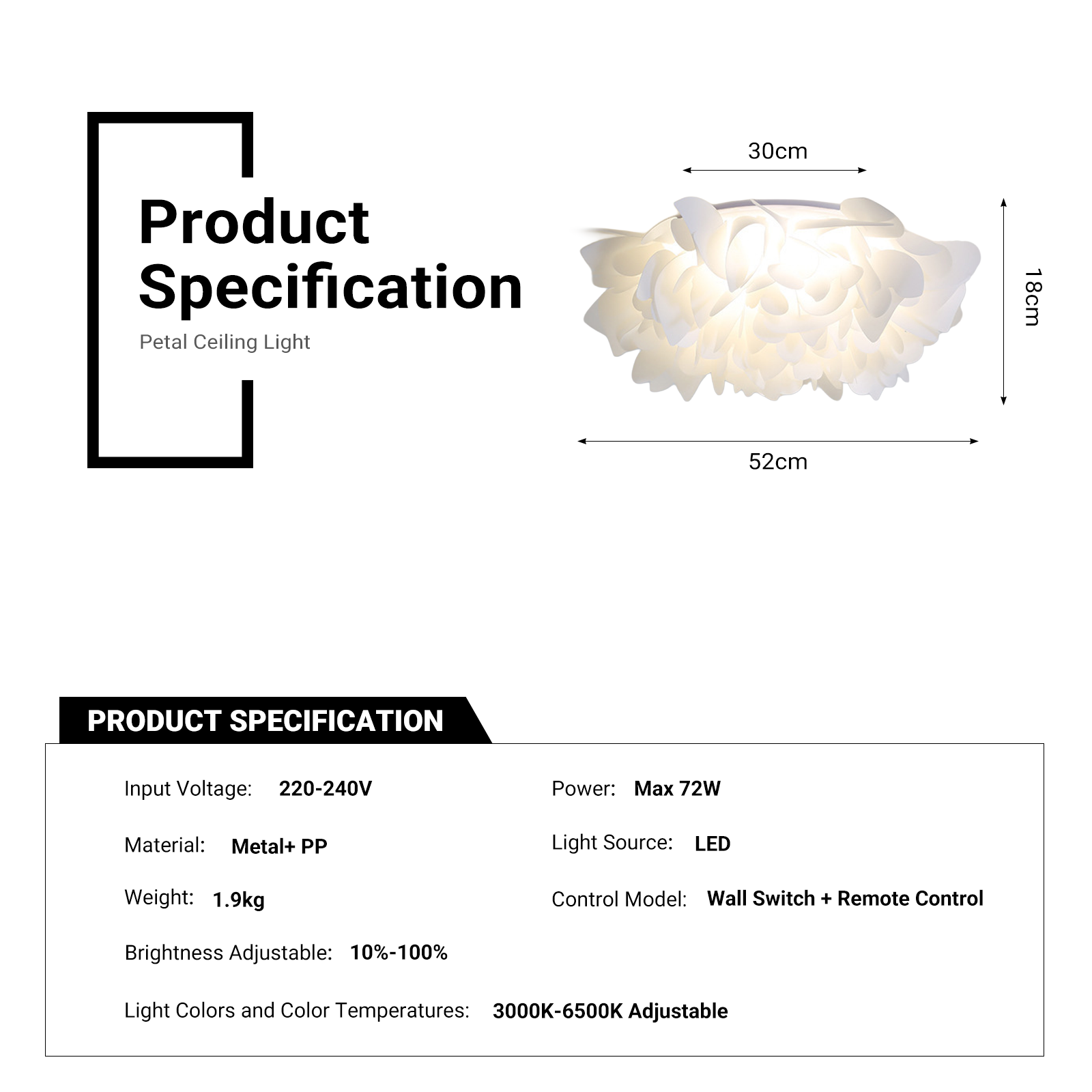52cm Cream Cloud Petal LED Ceiling Light Modern Minimalist Chandelier CL-CFL52