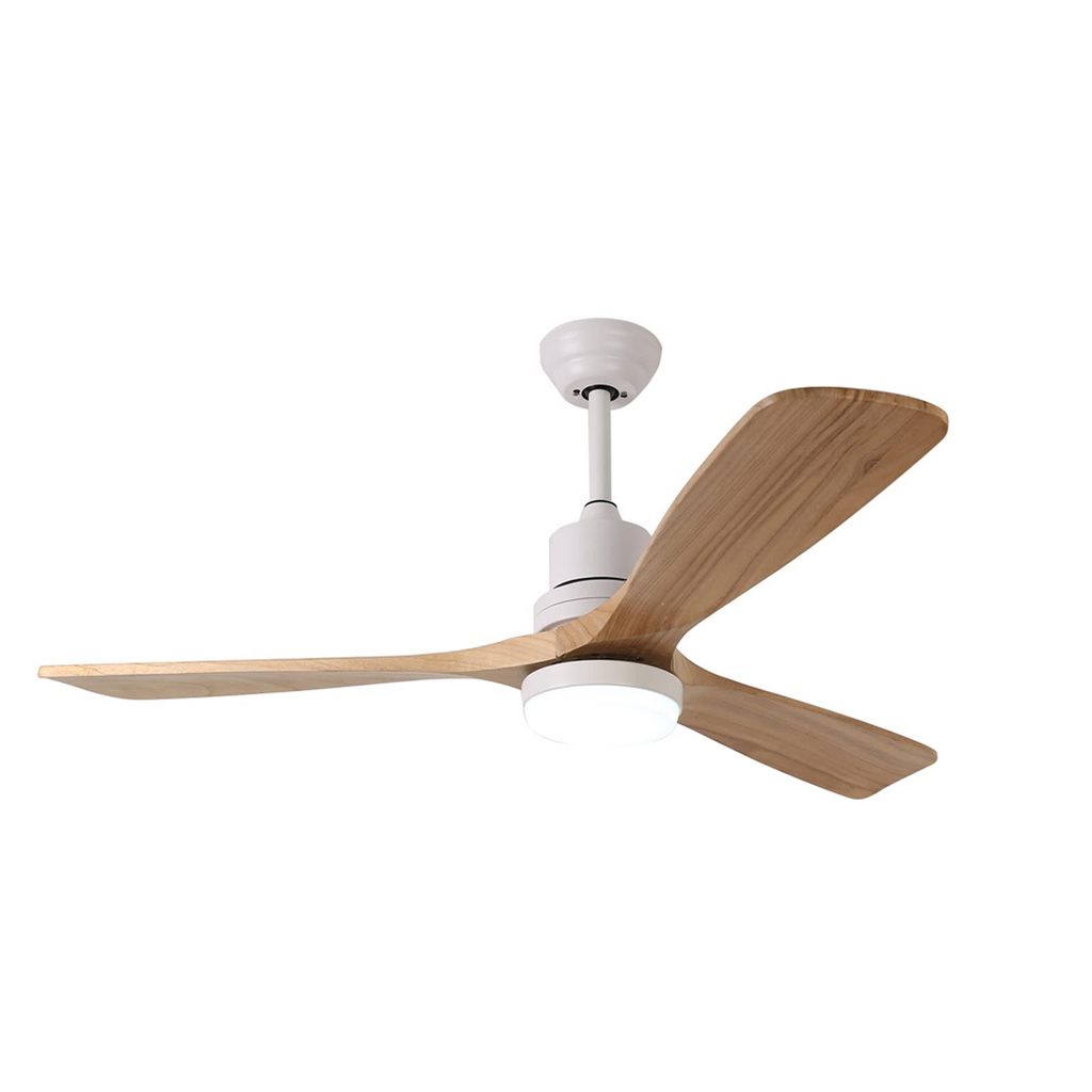 52'' Modern White&Brown Ceiling Fan with Light & Remote Control MZ3B-W-BrW-52-L