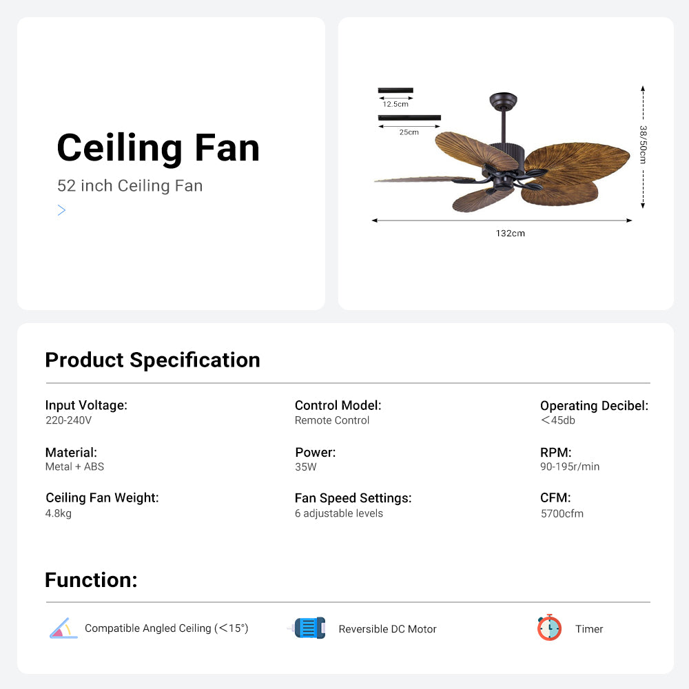 52'' Modern Ceiling Fan with Remote Control CF-5205