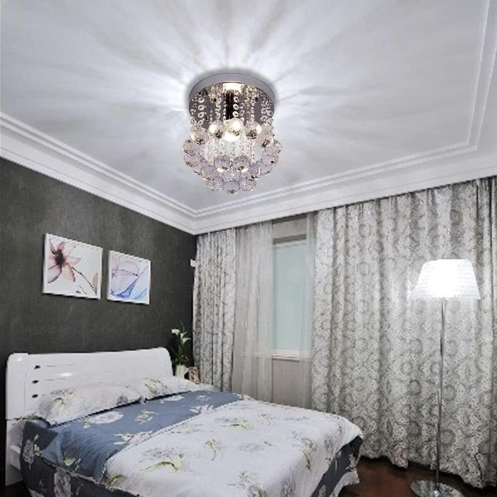 Mini Crystal Chandeliers LED Ceiling Light 3 Colors Adjustable Decor For Bedroom