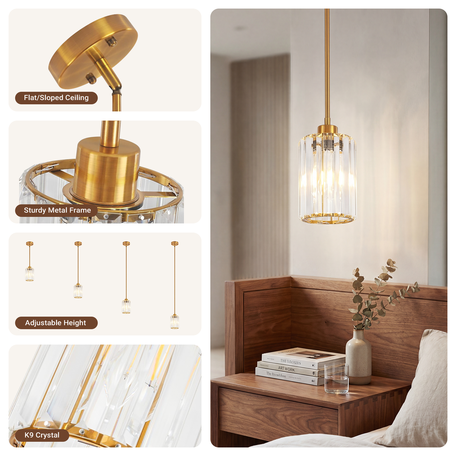 Modern Crystal Pendant Light Mini Chandelier Hanging Lamp Gold CL-SCL