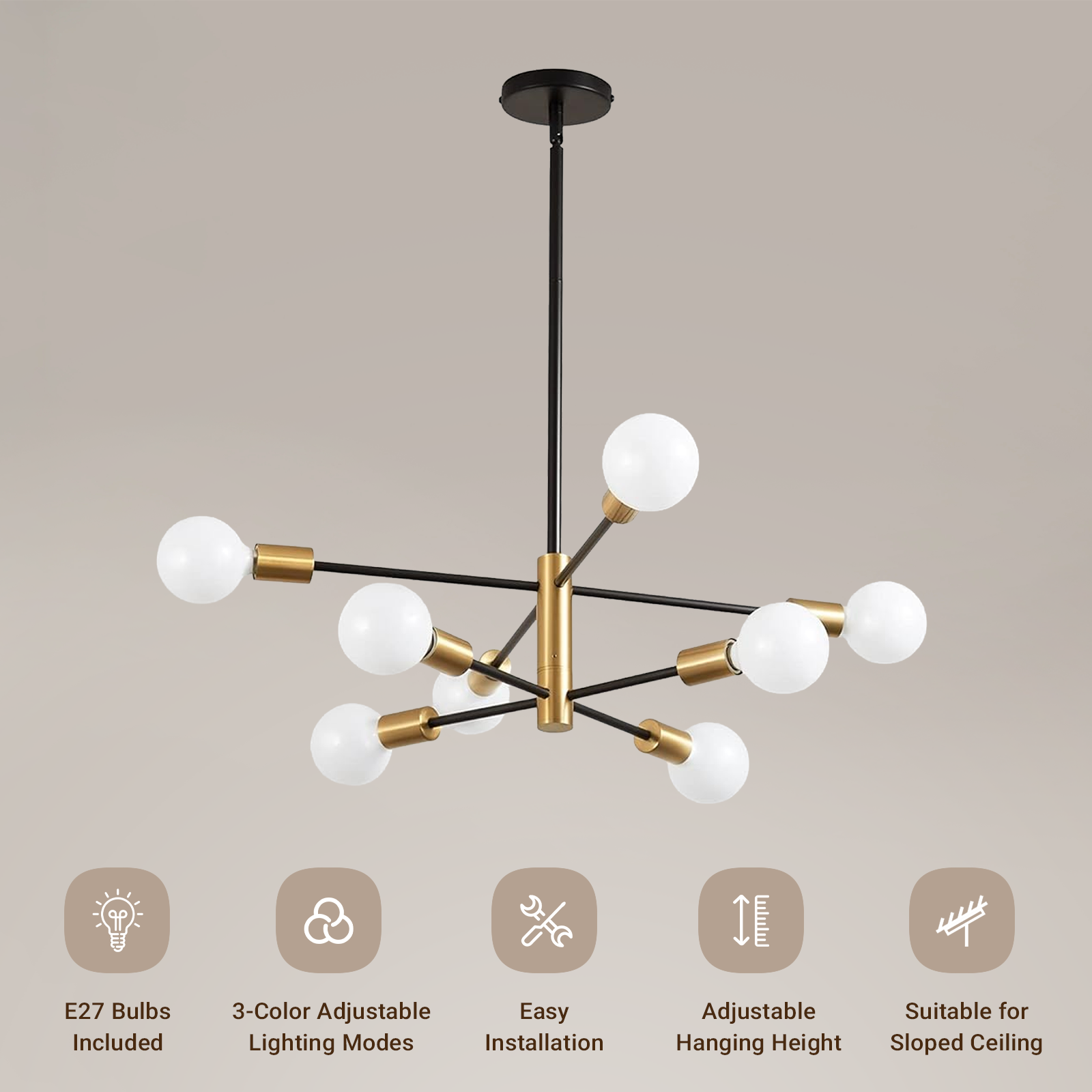 Sputnik Chandelier 8 Light Modern Pendant 3 Color Ceiling Light CL-HWGC8