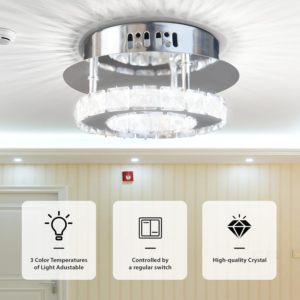 Mini Crystal Chandeliers LED Ceiling Light 3 Colors Adjustable Decor For Dinning Room
