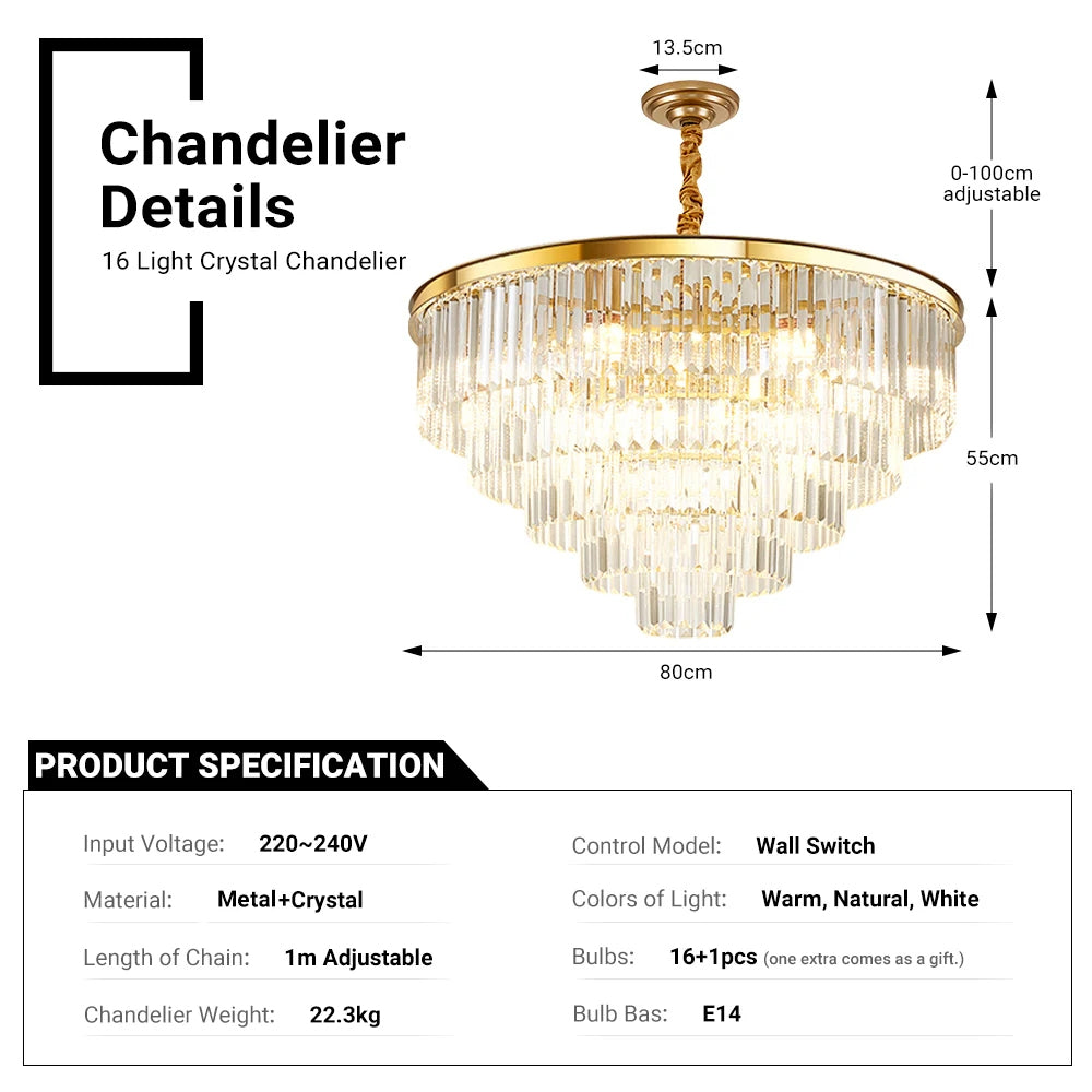 16Lights Crystal Chandelier-Gold by USOR - Australian Chandelier Store