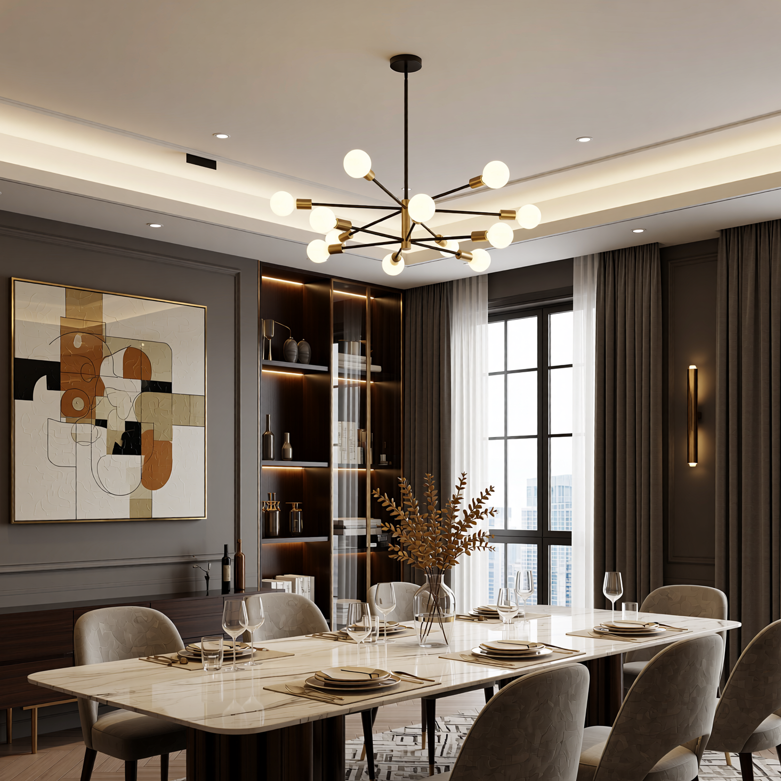 Sputnik Chandelier 12 Light Modern Pendant 3 Color Ceiling Light CL-HWGC12