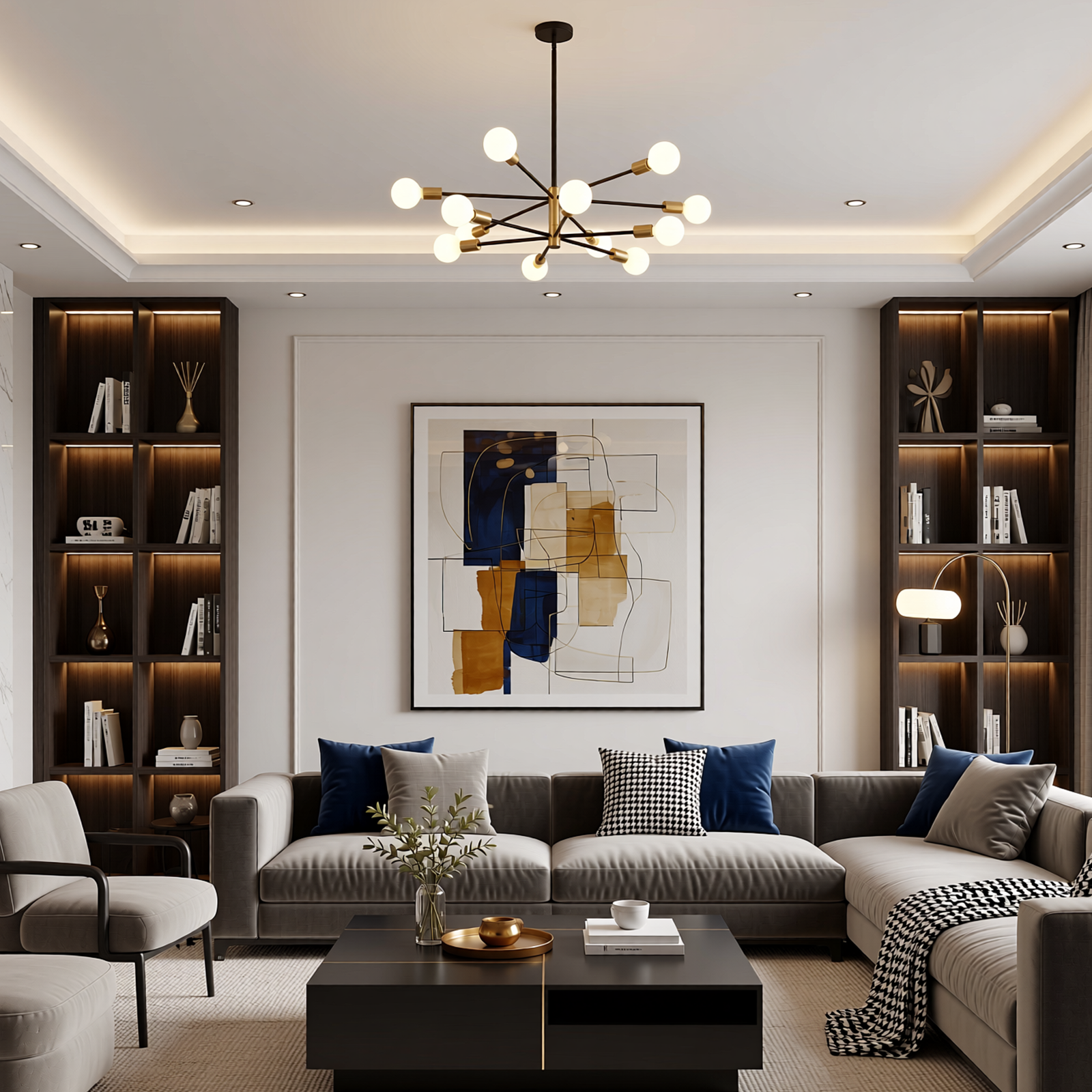 Sputnik Chandelier 12 Light Modern Pendant 3 Color Ceiling Light CL-HWGC12