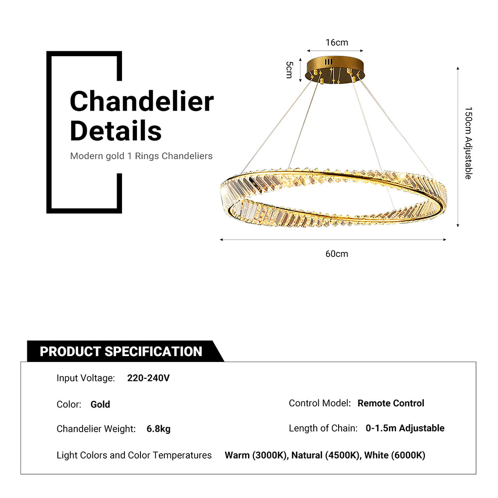 60cm Ring Crystal Chandeliers 3 Colors With Remote CL-1R6