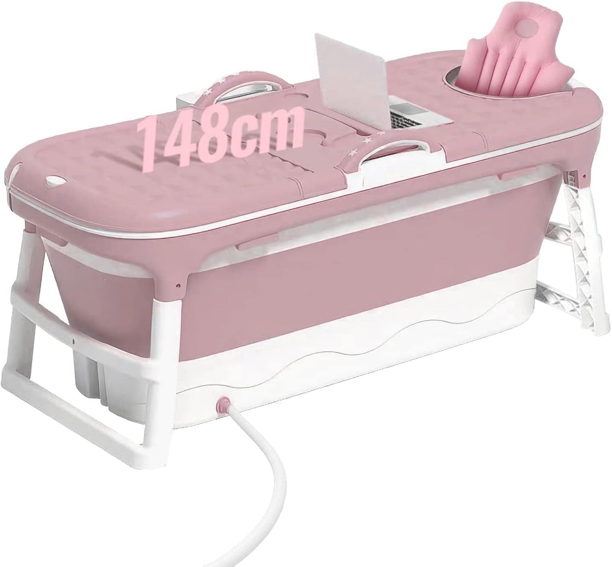 Adult Foldable Bathtub 148x62cm pink tub interior with pillow