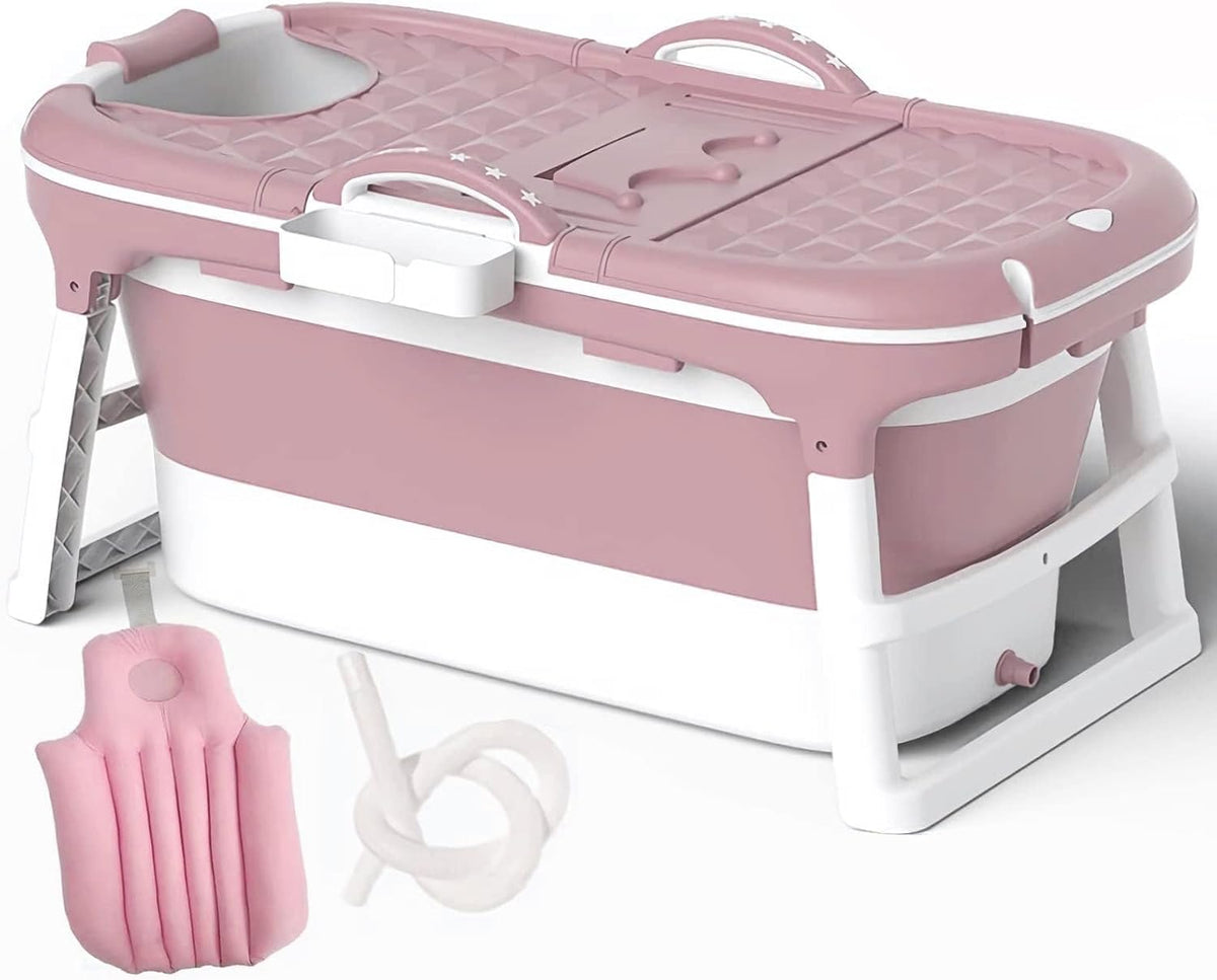 Adult Foldable Bathtub 148x62cm pink tub with support legs