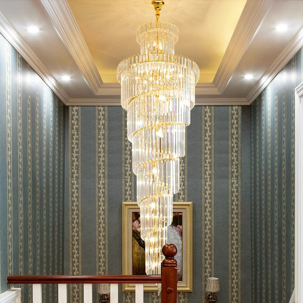 Luxury Modern Staircase Chandelier Spiral Crystal Chandelier for High Ceiling