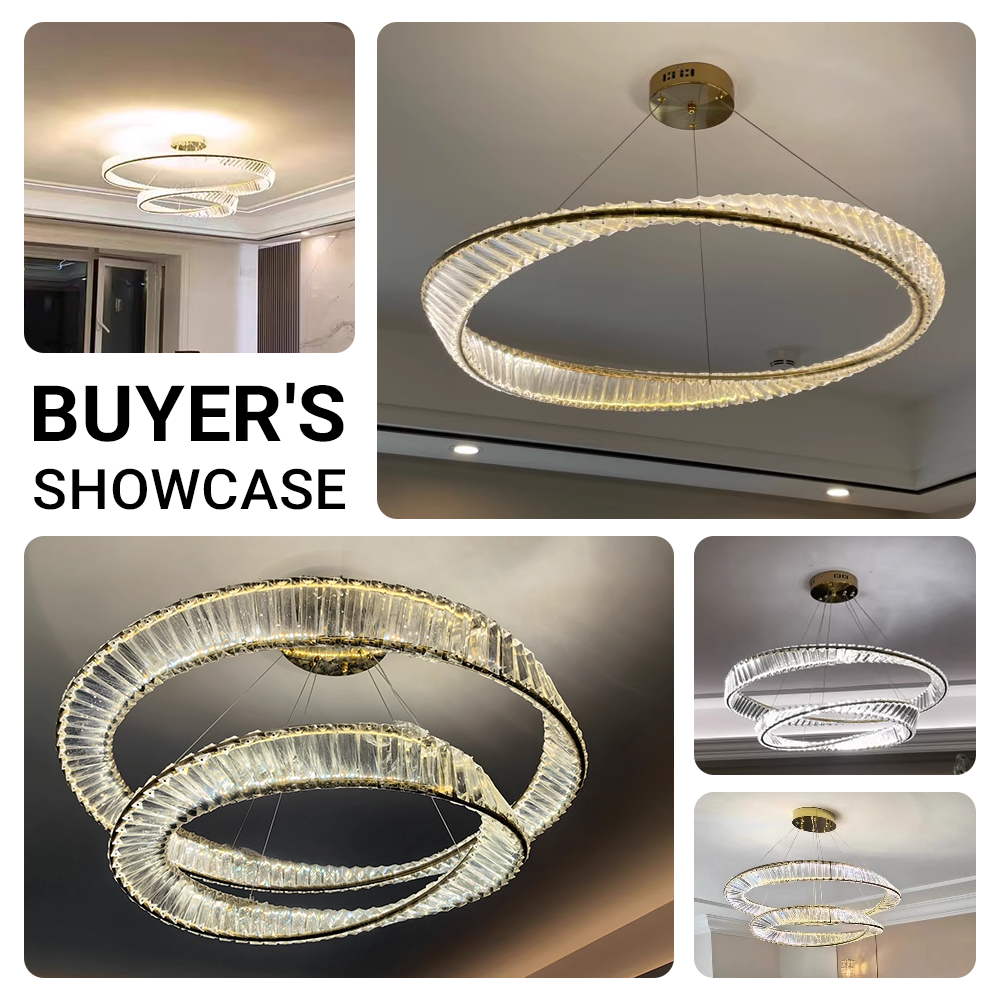 2 Rings Crystal Chandelier 60&80cm Gold 3 Colors With Remote CL-2R68