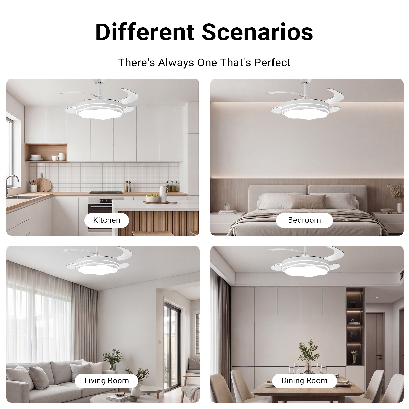 42" Retractable Ceiling Fan with Light & Remote Smart Modern Design CF-4204