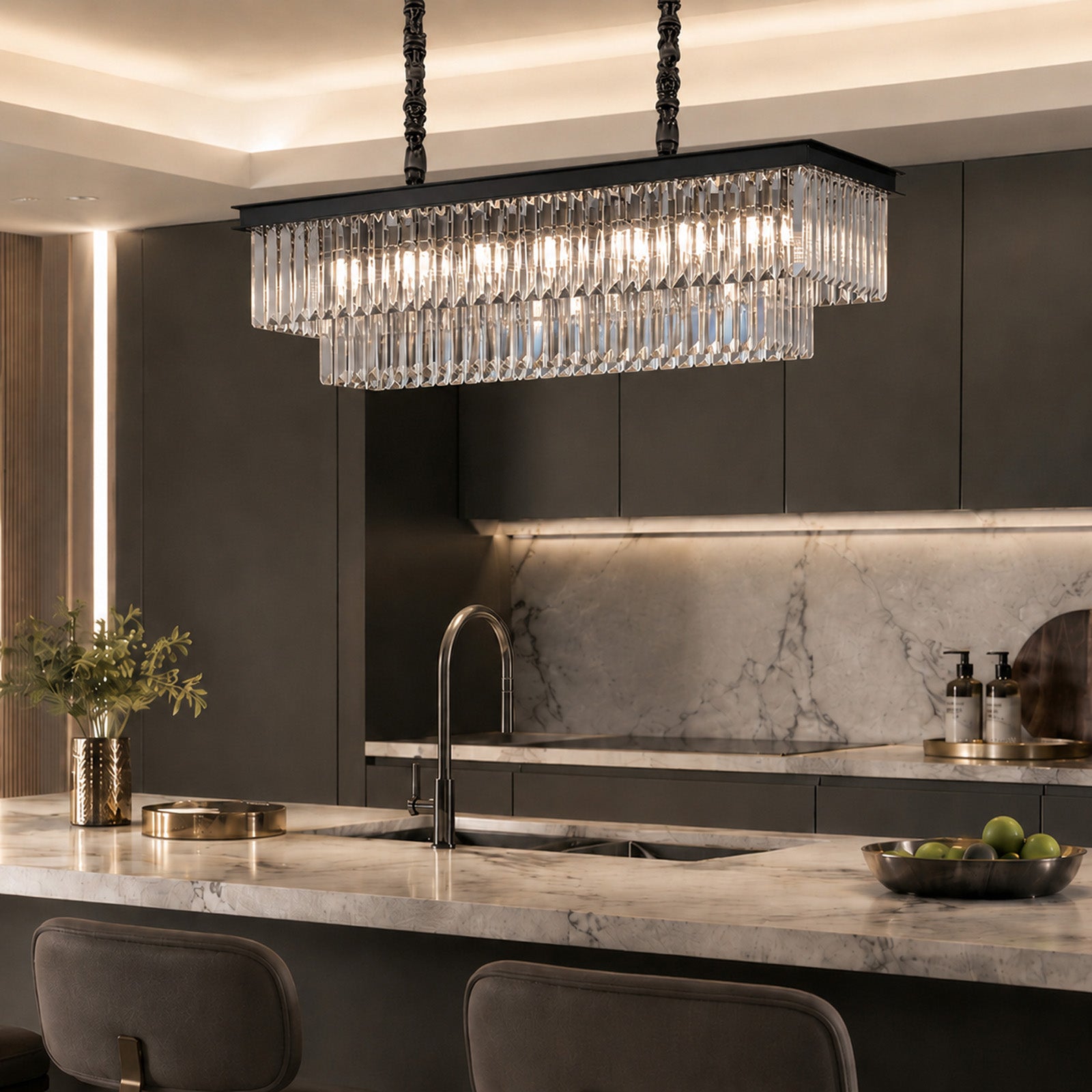 Luxury Crystal Strip Chandelier Gold Ceiling Light Lamp LED CL-CSCB