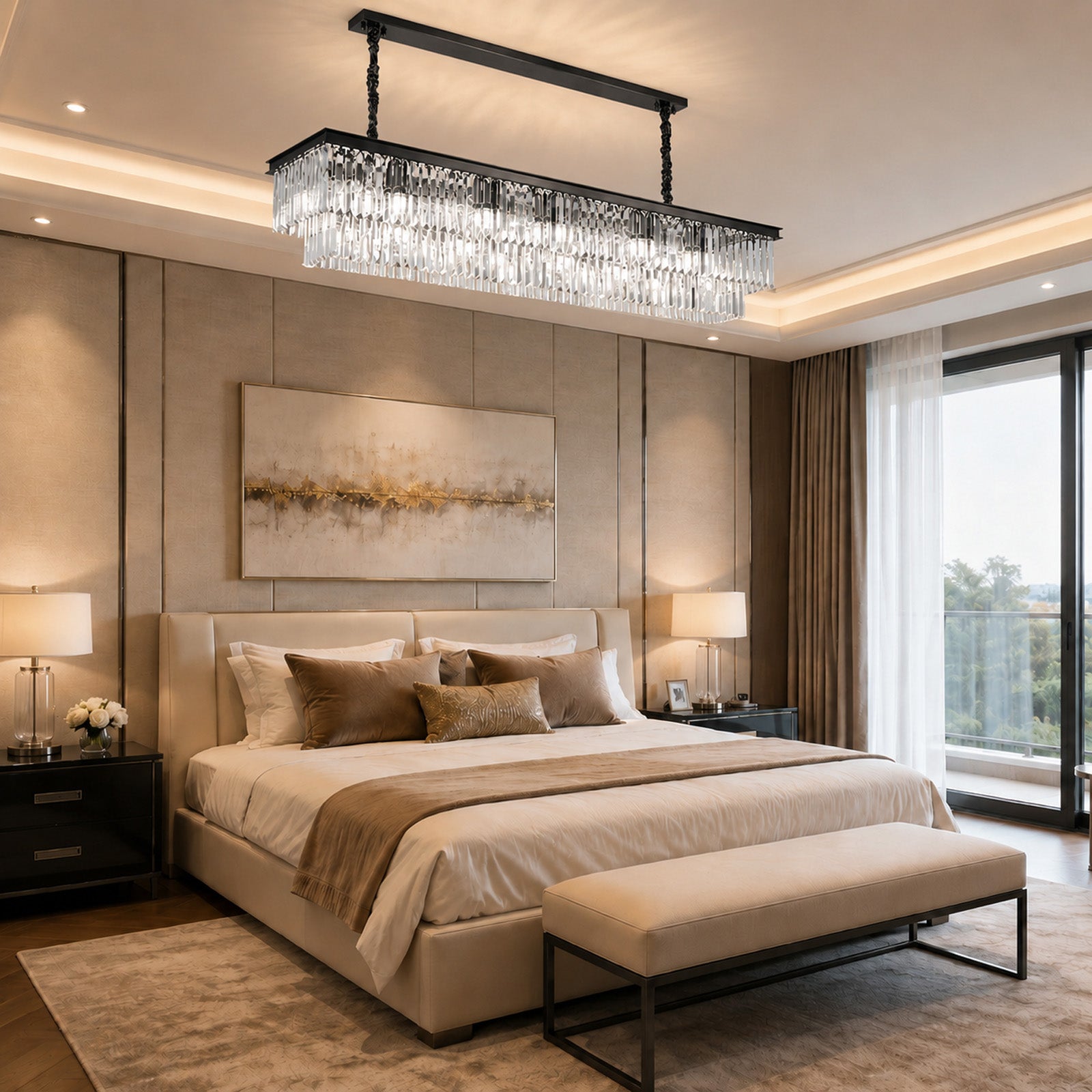 Luxury Crystal Strip Chandelier Gold Ceiling Light Lamp LED CL-CSCB