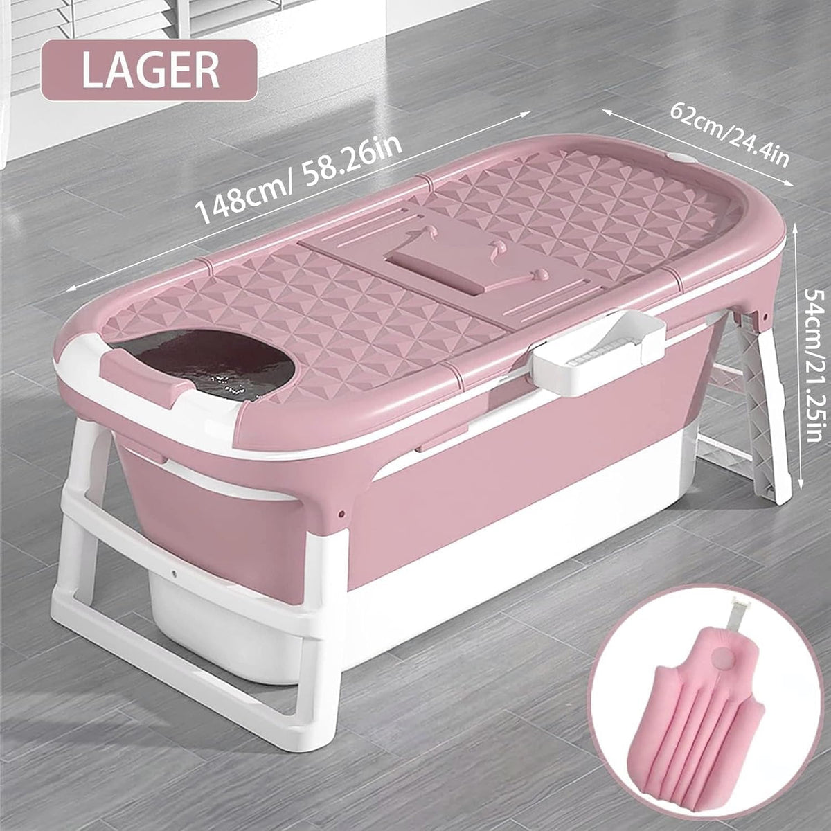 Adult Foldable Bathtub 148x62cm pink tub with cover