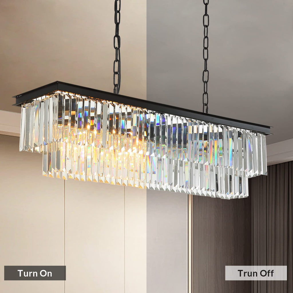 Luxury Crystal Chandelier Ceiling Light Fixture LED Pendant Lamp Crystal Strip chandelier-Black