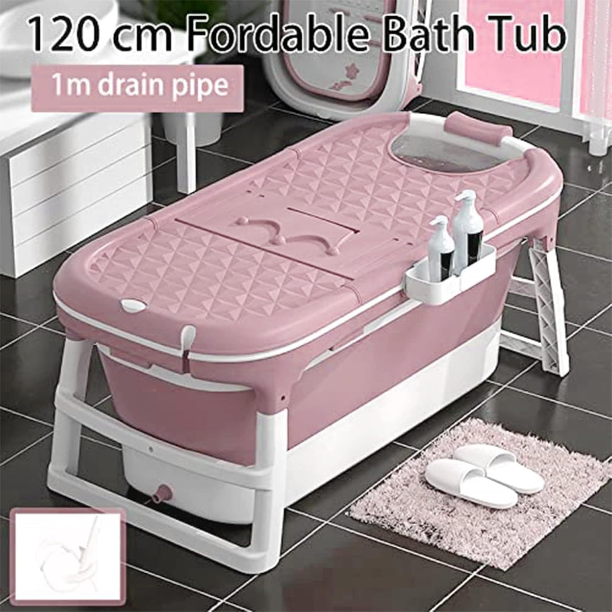 Adult Foldable Bathtub 120x62cm pink tub cover and insulation features
