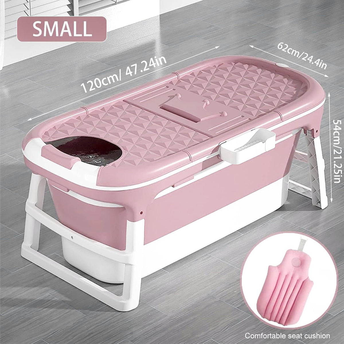 Adult Foldable Bathtub 120x62cm pink tub with cover