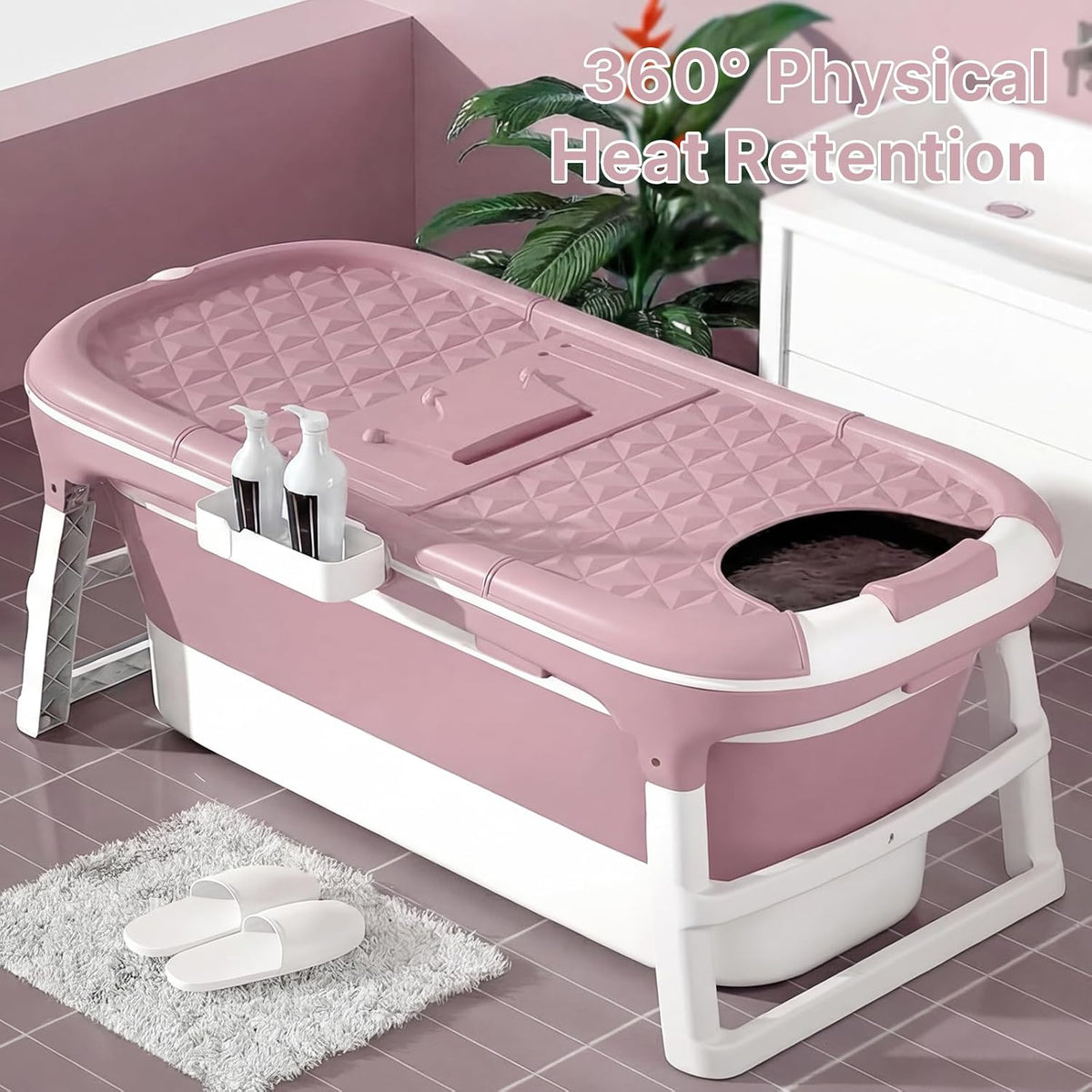 Adult Foldable Bathtub 120x62cm pink tub interior and accessories