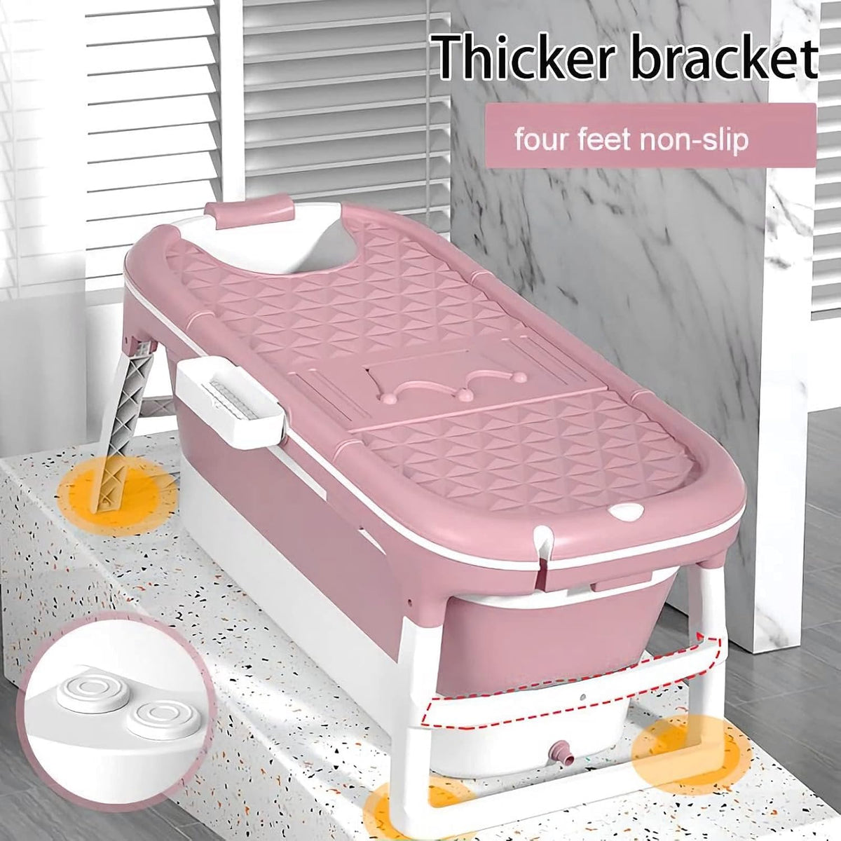 Adult Foldable Bathtub 148x62cm pink tub drainage features