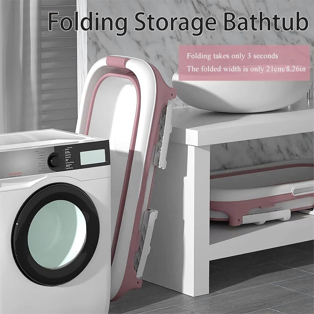 Adult Foldable Bathtub 148x62cm pink tub folded for compact storage