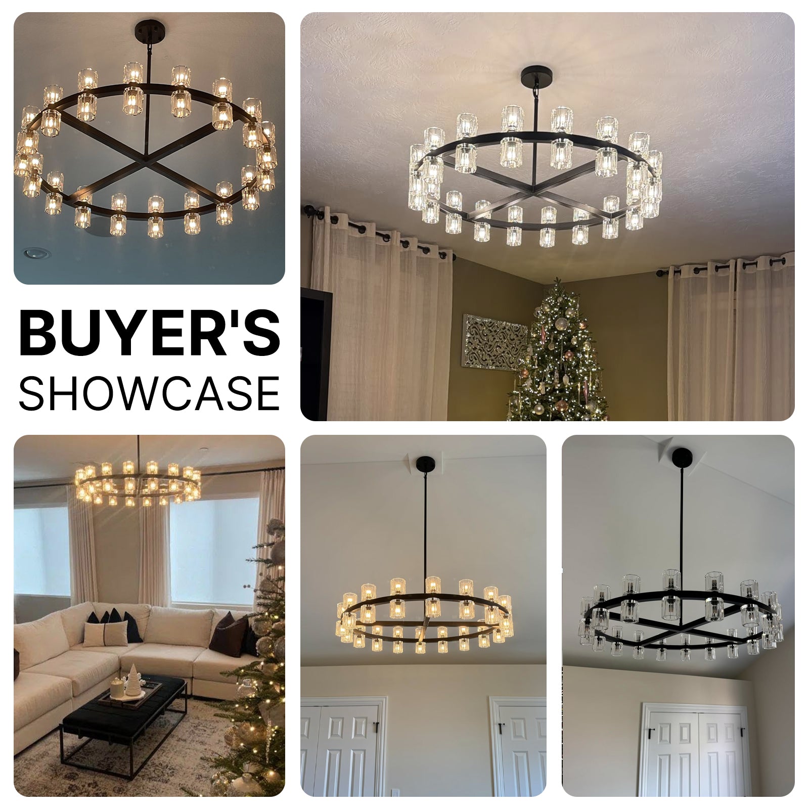 Modern K9 Crystal Chandelier 36-Light D90cm Black Large Wagon Wheel Pendant CL-BWPL