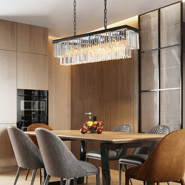 Luxury Crystal Chandelier Ceiling Light Fixture LED Pendant Lamp Crystal Strip chandelier-Black