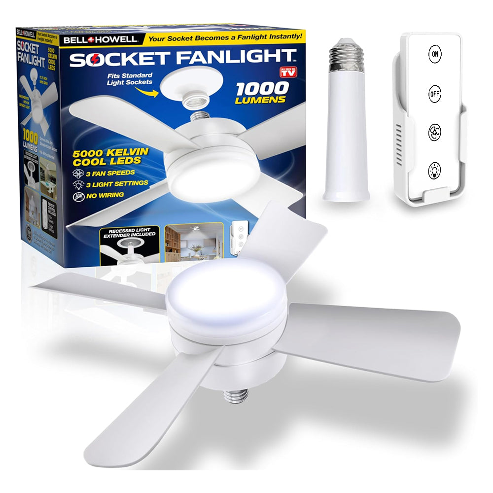 Socket Fan with Light Quiet Ceiling Fan Light 3 Adjustable Fan Speed LED Lights