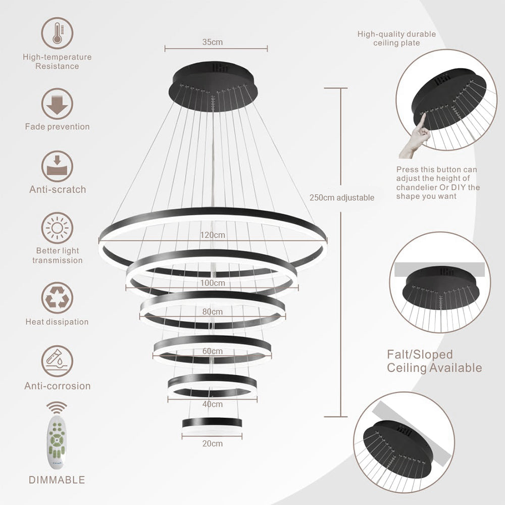 【DIY】Modern Black&White 5/6 Rings Chandeliers Colors Dimmable Home Ceiling Light