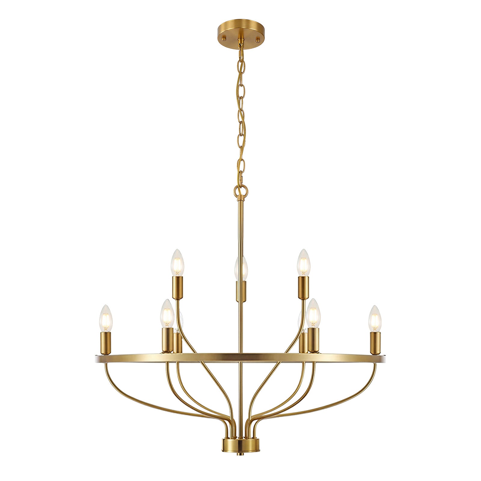 9 Lights Candle Chandelier Gold Farmhouse & Industrial Pendant CL-9HCCG