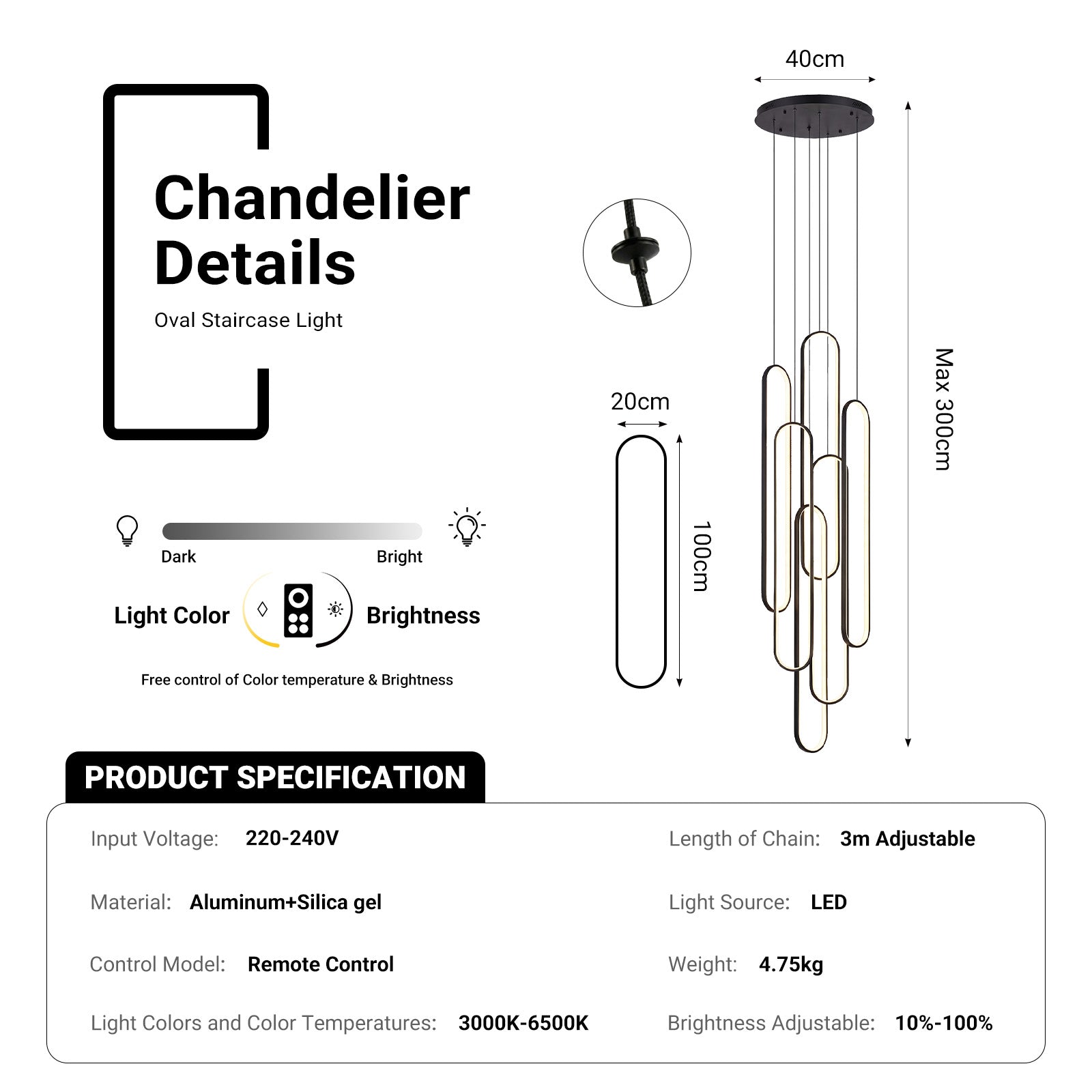 Large 6-Ring LED Chandelier Modern Dimmable Ceiling Light Foyer With Remote CL-HSL/CL-OSL
