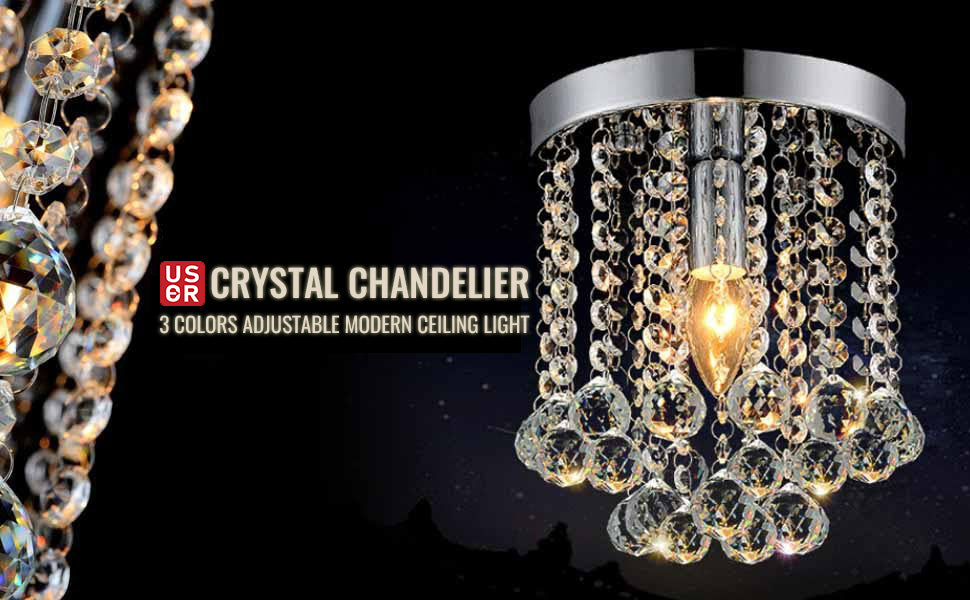 Mini Crystal Chandeliers LED Ceiling Light 3 Colors Adjustable Decor For Bedroom