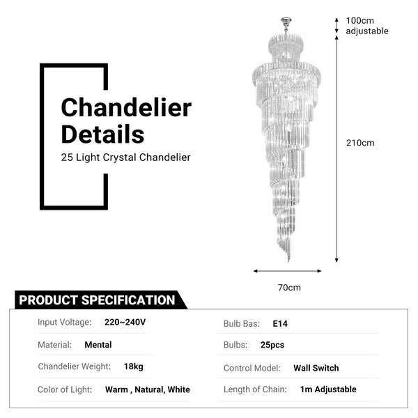 Luxury Modern Staircase Chandelier Spiral Crystal Chandelier for High Ceiling CL-LCAKE21
