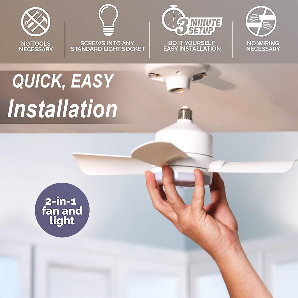 Socket Fan with Light Quiet Ceiling Fan Light 3 Adjustable Fan Speed LED Lights