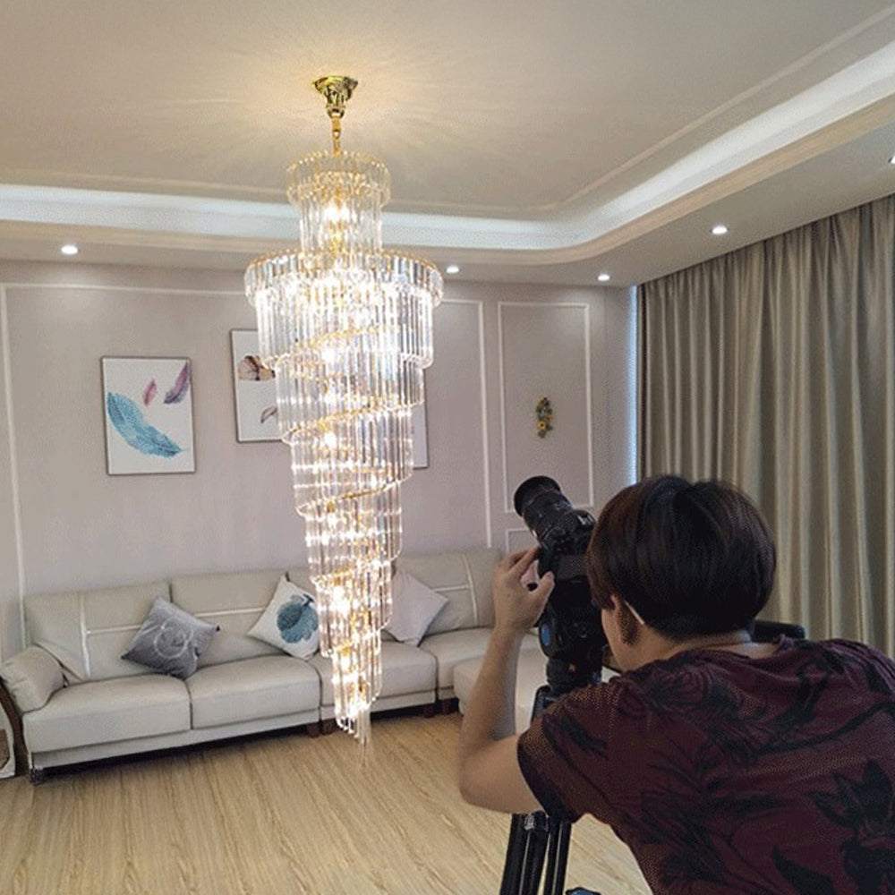 Luxury Modern Staircase Chandelier Spiral Crystal Chandelier for High Ceiling