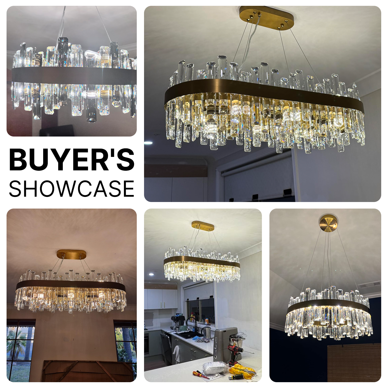 Modern Gold K9 Crystal Chandelier 12-Light Oval Pendant CL-ICCO
