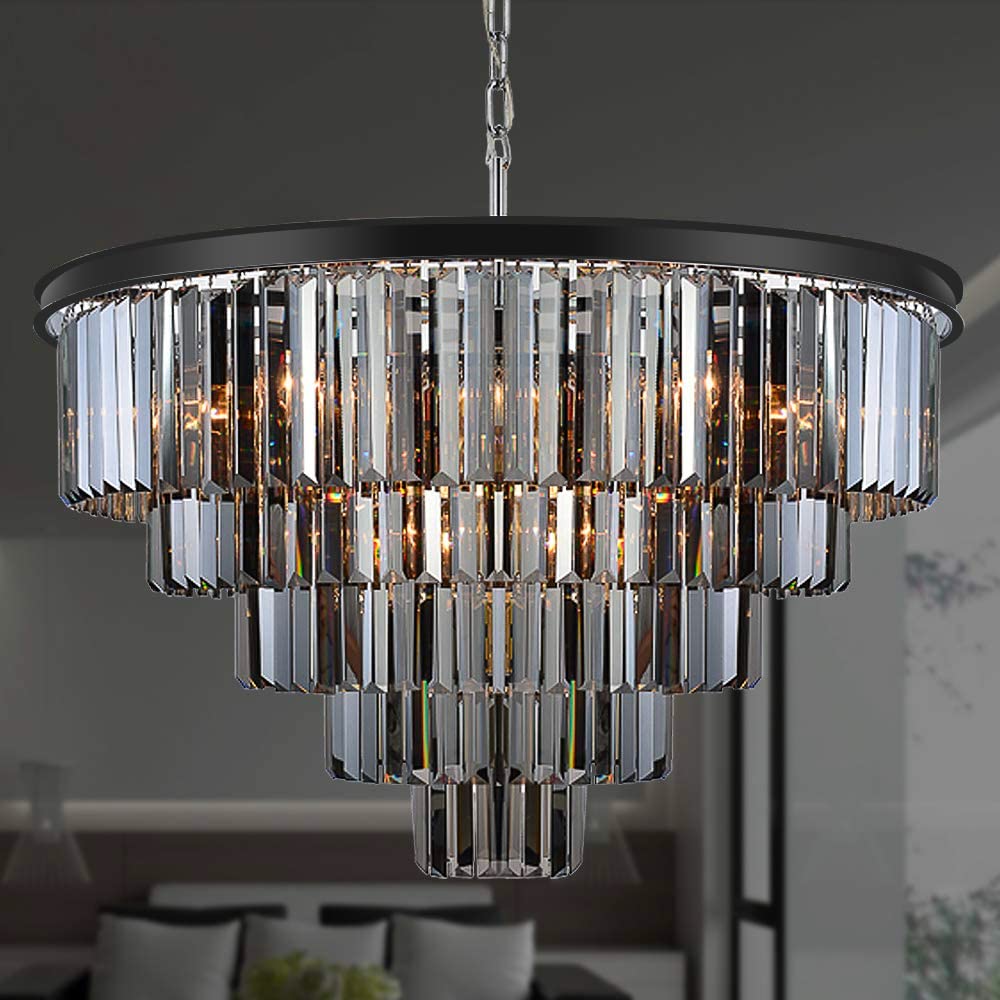 16Light Crystal Chandelier K9 Crystal Black Luxury Ceiling Light Fixture 3 Colors
