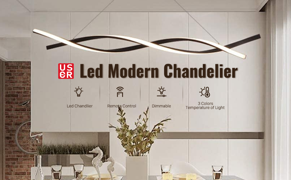 LED Modern Chandelier Acrylic Wave Black Island Light Linear Chandeliers