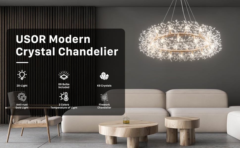 20-Light 80cm Modern Crystal Chandelier Firework Gold Sputnik Chandelier