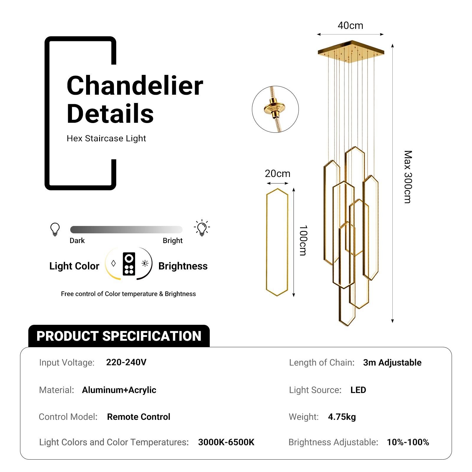 Large 6-Ring LED Chandelier Modern Dimmable Ceiling Light Foyer With Remote CL-HSL/CL-OSL
