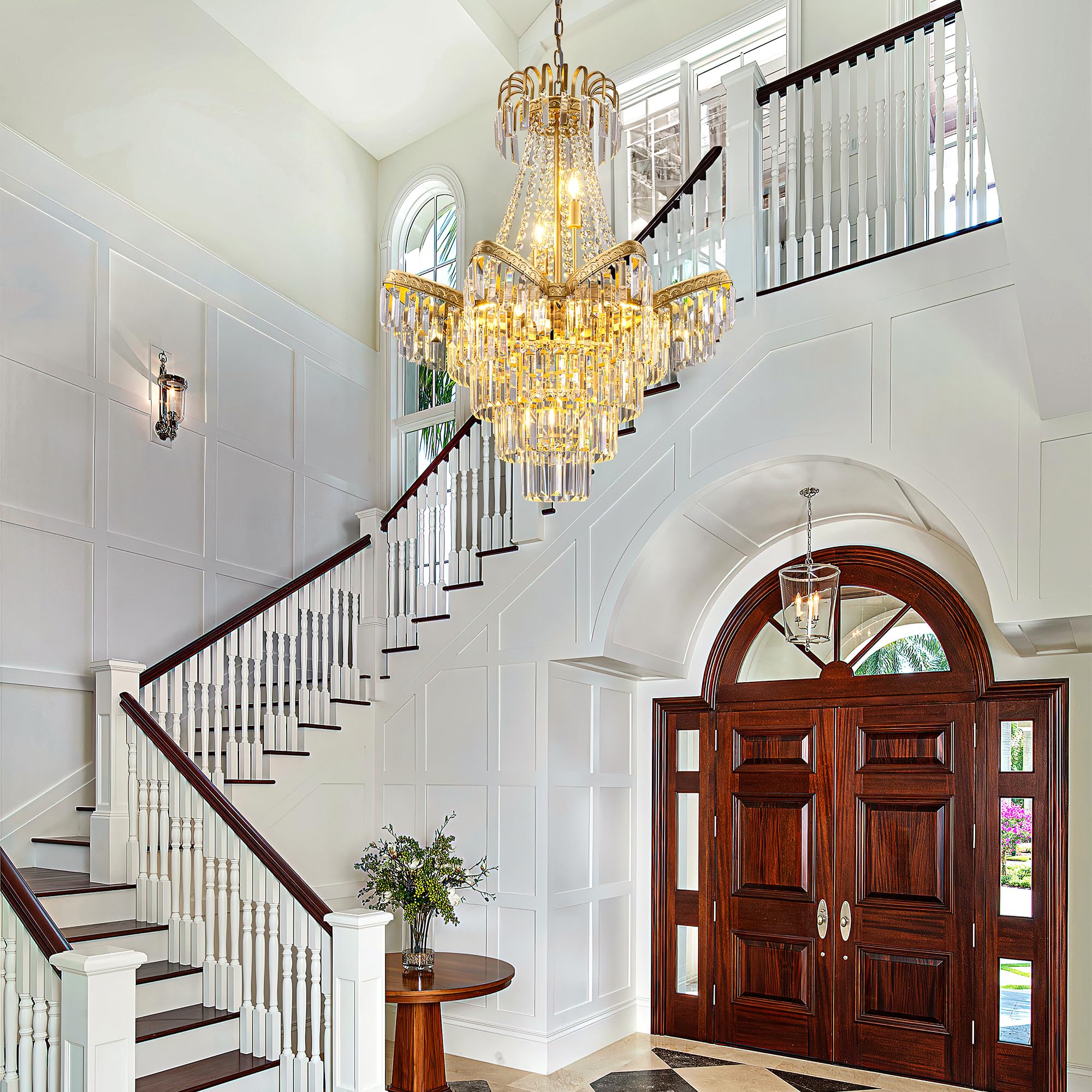 Made-to-Order High Ceiling Empire Crystal Chandelier 11-Light Vintage Gold Chandelier for Foyer, Entryway, Dining Room CL-FEC