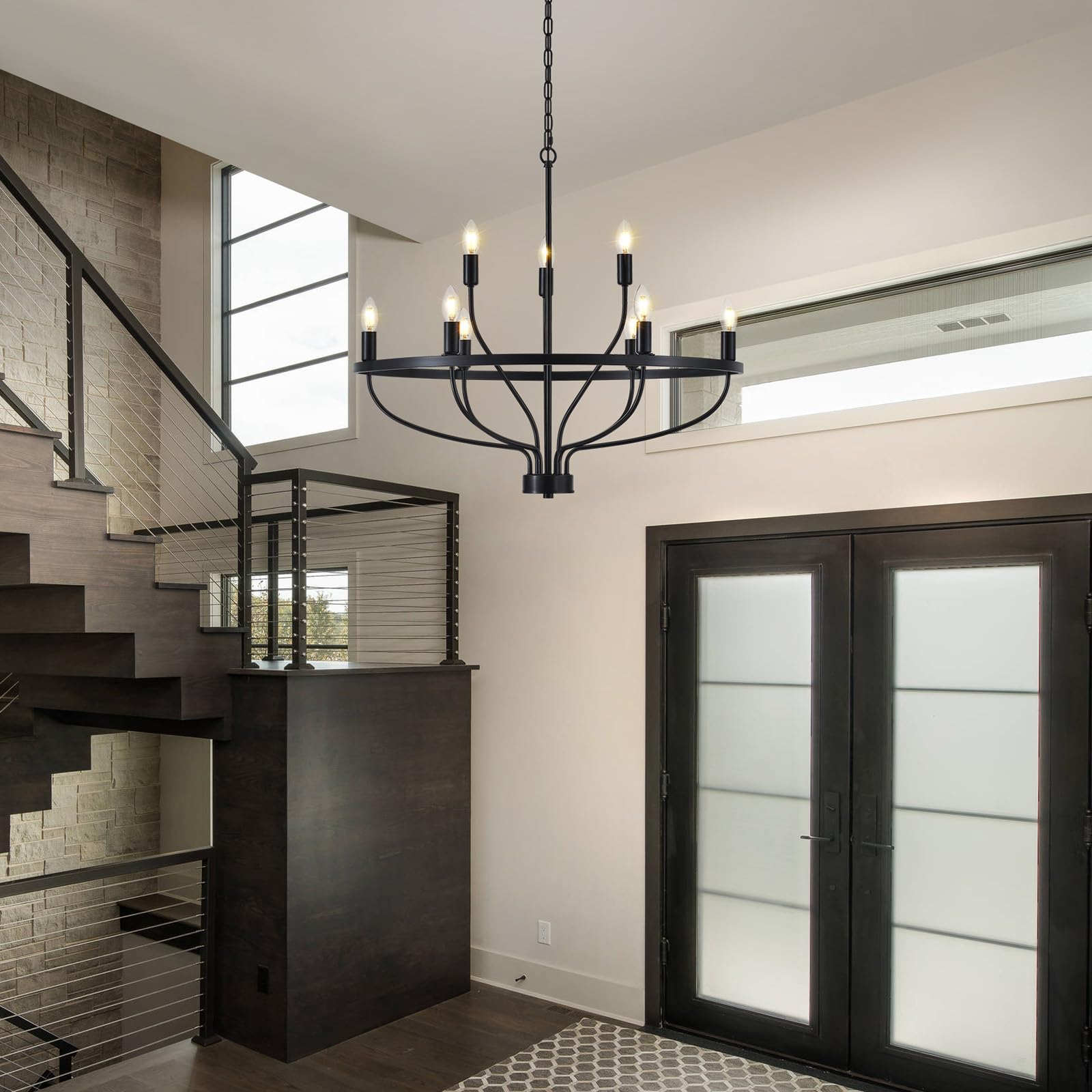 9 Lights Candle Chandelier Black Farmhouse & Industrial Pendant CL-9HCCB