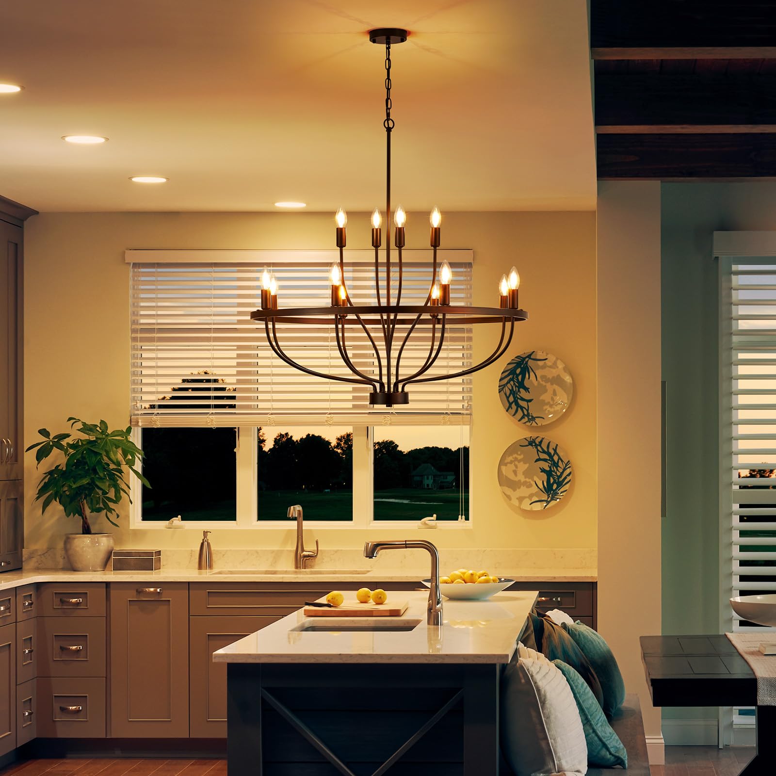 12 Lights Candle Chandelier Black Farmhouse & Industrial Pendant CL-12HCCB