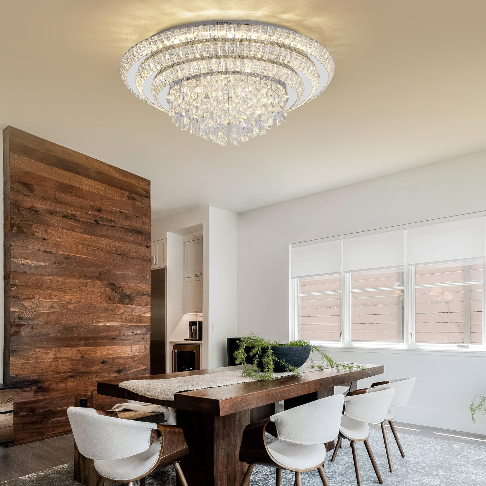 Made-to-Order Modern LED Crystal Ceiling Light 3-Layer Flush Mount Chandelier with Remote, Dimmable 3CCT, for Living Room Bedroom Kitchen Entryway CL-CRC