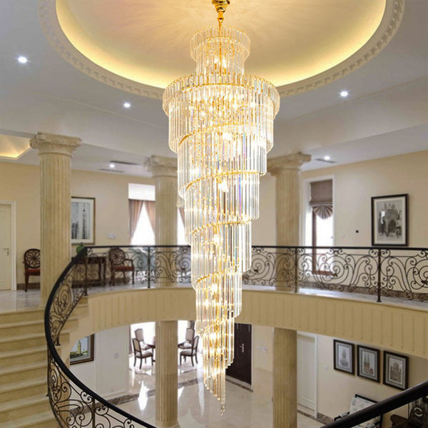 Luxury Modern Staircase Chandelier Spiral Crystal Chandelier for High Ceiling