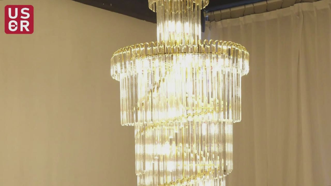 Load video: Crystal High Ceiling Chandelier Luxury Modern Spiral Light CL-LCAKE21