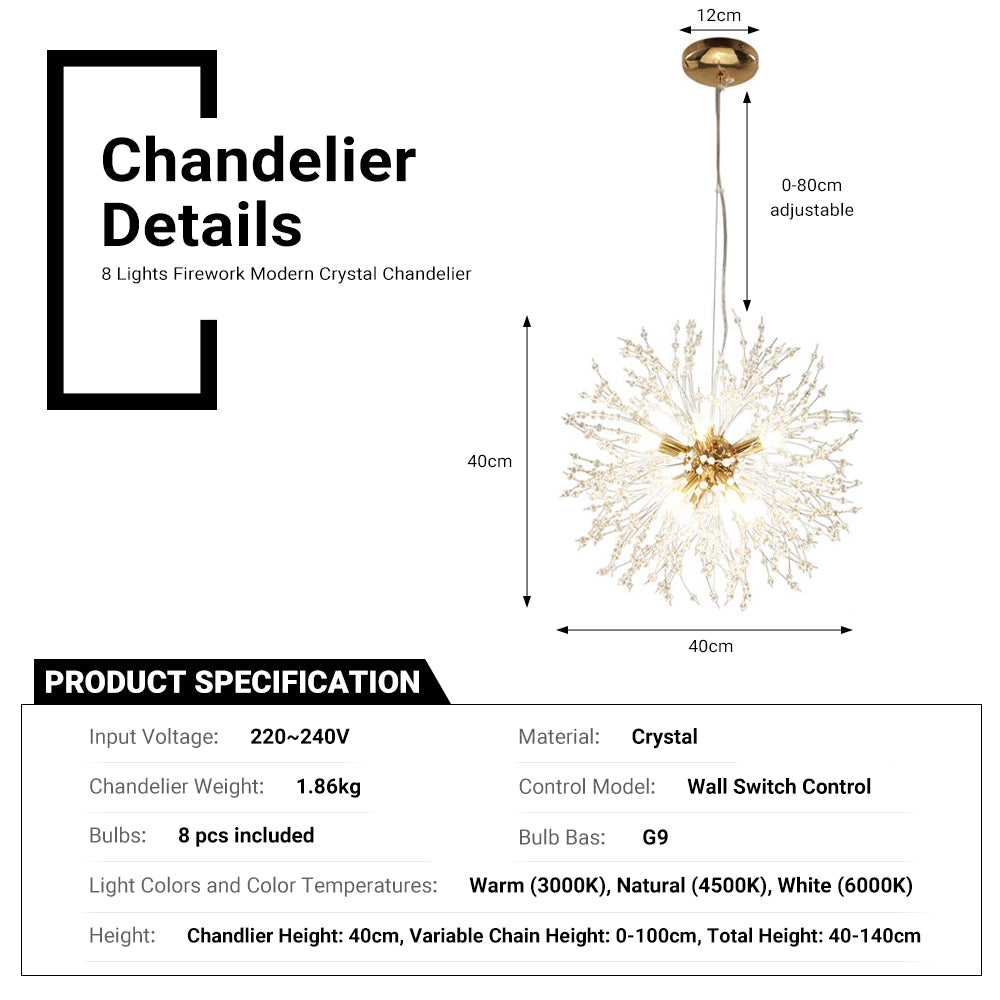 Crystal Chandelier Firework Ceiling Light Flush Mount Dandelion Pendant Light