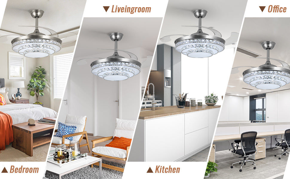 42'' Modern Silver Ceiling Fan with Crystal Light & Remote Control by USOR - Australian Ceiling Fan Store